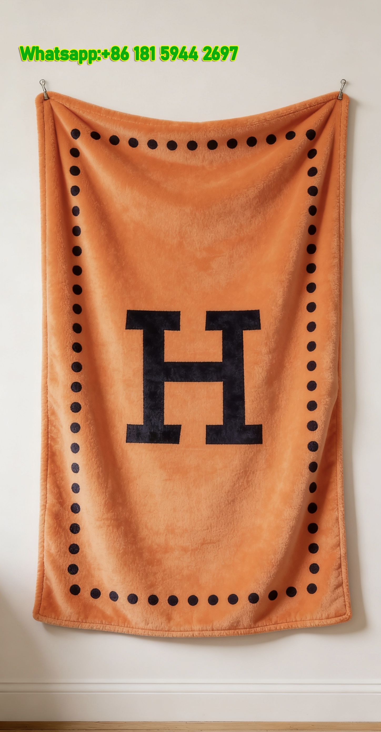 Hermes Minimalist Orange H Letter Flannel Throw Blanket IMG_5299